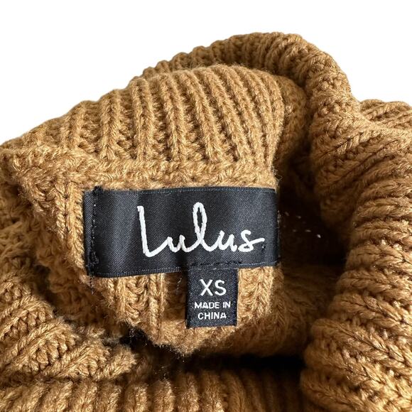 Lulus New Sweet Demeanor Turtleneck Cold-Shoulder Sweater Knit Belted Dress Tan - Picture 8 of 12